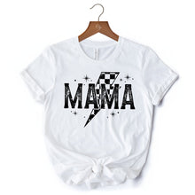 Cargar imagen en el visor de la galería, Checkered Lightning Bolt Mama Tee, Vintage Retro Black and White Tee for Energetic Moms