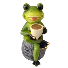 Cargar imagen en el visor de la galería, Coffee Drinking Frog Garden Statue with Funny Quote