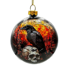 Load image into Gallery viewer, Creepy Stained Glass Skeleton and Raven Haunted Ornament, Halloween Horror and Christmas Tree Decor