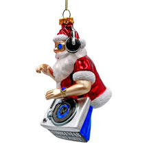 Carregar imagem no visualizador da galeria, (Pre-Order) DJ Santa Spinning Christmas Party Glass Ornament, Headphones and Music Star Hipster Tree Decor