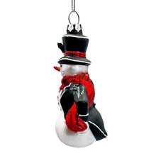 Load image into Gallery viewer, Dapper Gentleman Snowman Glass Christmas Ornament, Refined Handblown Holiday Tree Decor