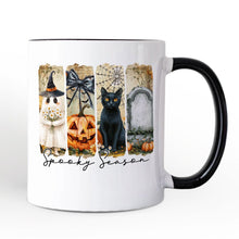 Carregar imagem no visualizador da galeria, Fall Spooky Season Brushstroke Personalized Mug, Coquette Vintage Ghost, Cat and Pumpkin Gift with Custom Name