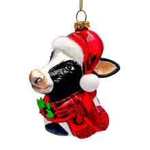 Carregar imagem no visualizador da galeria, Festive Cow in Wreath Blown Glass Christmas Ornament, Farmhouse Theme Tree Decoration