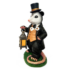 Carregar imagem no visualizador da galeria, Gentleman Opossum the Victorian Nightcrawler with Solar Powered Lamp Statue, 13" Lighted Garden Statue