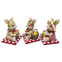 Carregar imagem no visualizador da galeria, Joyful Picnic Gathering Bunny Trio Set of Three Figurines, Spring Rabbit Statue 4.5" Decor