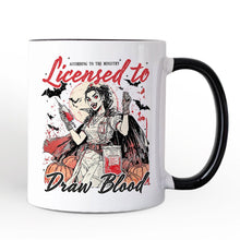 Carregar imagem no visualizador da galeria, Licensed to Draw Blood Halloween Nurse Personalized Mug, Groovy Gift with Custom Name for Spooky Season