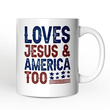 Carregar imagem no visualizador da galeria, Loves Jesus and America Too Personalized Mug, Patriotic Gift for Proud Americans with Custom Name