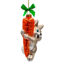 Carregar imagem no visualizador da galeria, (Pre-Order) Playful Bunny Hanging on Carrot Glass Ornament, Christmas Gift for Kids