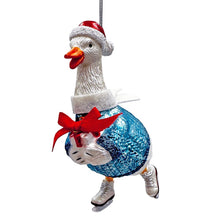 Carregar imagem no visualizador da galeria, Playful Goose in Skates Glass Christmas Ornament, Whimsical Cute Duck Tree Decor