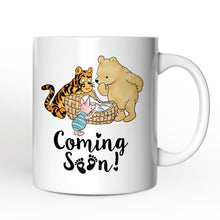 Carregar imagem no visualizador da galeria, Pregnancy Announcement With Pooh & Tiger Personalized Mug, Coming Soon Gift for Expecting Moms with Custom Name