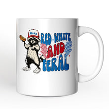 Carregar imagem no visualizador da galeria, Red, White & Feral Raccoon Personalized Mug, Wild Patriot American Gift with Custom Name