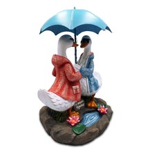 Carregar imagem no visualizador da galeria, Romantic Swan Couple Under an Umbrella Solar Powered Garden Statue, 10" Lighted Outdoor Bird Figurine Decor