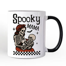 Carregar imagem no visualizador da galeria, Spooky Mama Skeleton Halloween Personalized Mug, Momster Retro Checkered Gift with Custom Name
