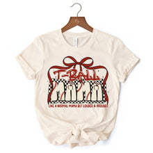Load image into Gallery viewer, T-Ball Mama Coquette Red Bow T-Shirt, Retro White and Natural Tee for Proud Sports Moms
