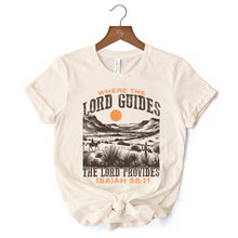 Load image into Gallery viewer, The Lord Provides Christian T-Shirt, Retro Western Desert Worship White and Natural Tee