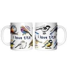 Carregar imagem no visualizador da galeria, Whimsical Bird Tit Personalized Mug, Funny Birdwatcher Gift for Birder With Custom Name