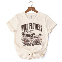 Carregar imagem no visualizador da galeria, Wild Flowers and Wild Horses T-Shirt, Retro Western White and Natural Tee for Free-Spirited Women