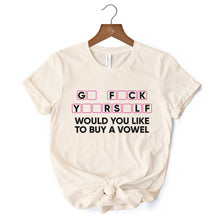 Load image into Gallery viewer, Would You Like To Buy A Vowel Puzzle T-Shirt, Funny Sarcastic White and Natural Tee for Witty Women