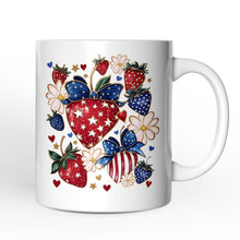 Carregar imagem no visualizador da galeria, Patriotic Boho Strawberries Bouquet Personalized Mug, 4th of July Gift with Custom Name