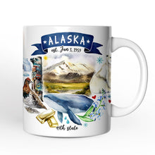 Load image into Gallery viewer, Artistic Alaska State Themes and Landmarks Personalized Mug With Custom Name