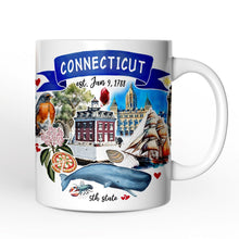 Load image into Gallery viewer, Artistic Connecticut State Themes and Landmarks Personalized Mug With Custom Name