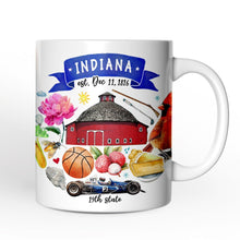 Load image into Gallery viewer, Artistic Indiana State Themes and Landmarks Personalized Mug With Custom Name