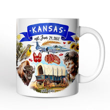 Load image into Gallery viewer, Artistic Kansas State Themes and Landmarks Personalized Mug With Custom Name