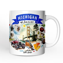 Load image into Gallery viewer, Artistic Michigan State Themes and Landmarks Personalized Mug With Custom Name