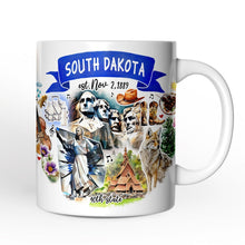 Load image into Gallery viewer, Artistic South Dakota State Themes and Landmarks Personalized Mug With Custom Name