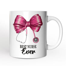 Load image into Gallery viewer, Best Nurse Coquette Pink Bow Personalized Mug, Pink Stethoscope, Gift for Nurse With Custom Name