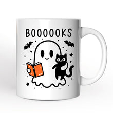 Load image into Gallery viewer, Boooooks and Purrs, Personalized Halloween Mug, Cute Books and Cats Lover Ghost Gift with Custom Name