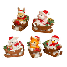 Carregar imagem no visualizador da galeria, Christmas Critters Animals on Sleighs Set of Five Figurines, 5" Tabletop Holiday Animal Decor with Bunny, Piglet, Duckling, Lamb, and Fox