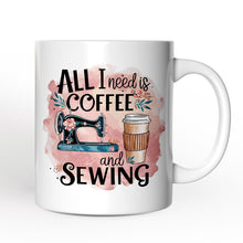 Load image into Gallery viewer, Coffee and Sewing Personalized Mug, Seamstress Gift With Custom Name