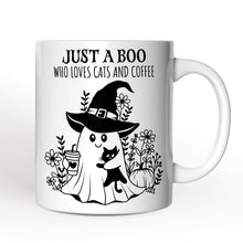 Cargar imagen en el visor de la galería, Cute Ghost with Black Cat Personalized Mug, Cat and Coffee Lover Halloween Gift