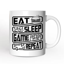 Load image into Gallery viewer, Eat Sleep Game Repeat Personalized Mug, Funny Gamer Gift With Custom Name