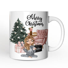 Carregar imagem no visualizador da galeria, Glamorous Girl Personalized Christmas Mug, Fashionista Teenager Shopping Addict Holiday Gift