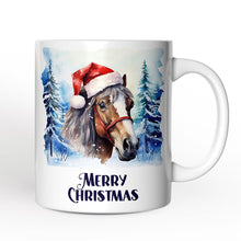 Carregar imagem no visualizador da galeria, Horse with Santa Hat Personalized Mug, Winter Forest Christmas Gift With Custom Name and Date