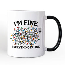 Carregar imagem no visualizador da galeria, I’m Fine Christmas Lights Personalized Mug, Funny Holiday Humor Gift for Stressed Festive People with Custom Name