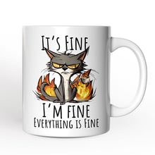 Carregar imagem no visualizador da galeria, It's Fine I'm Fine Fire Cat Personalized Mug, Sarcastic Gift With Custom Name
