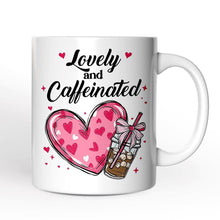 Carregar imagem no visualizador da galeria, Lovely And Caffeinated Personalized Mug, Valentine Heart Coquette Bow Coffee Lover Gift With Custom Name