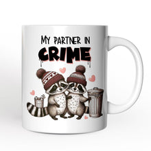 Carregar imagem no visualizador da galeria, My Partner in Crime Love Racoons Personalized Mug For Couple, Funny Vintage Retro Gift With Custom Names