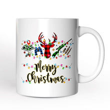 Carregar imagem no visualizador da galeria, Personalized Mug Buffalo Plaid Hunting Theme Christmas, Hunter Gift, Red and Green Deer and Gun
