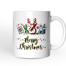 Carregar imagem no visualizador da galeria, Personalized Mug Science Buffalo Plaid Christmas, Gift for Scientist or Researcher, Lab Tools like Flasks and Microscope