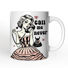 Carregar imagem no visualizador da galeria, Retro Anti-Valentine Pinup Girl Personalized Mug, Call Me Never Funny Gift With Custom Name