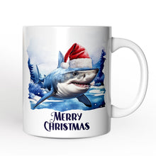 Carregar imagem no visualizador da galeria, Shark with Santa Hat Personalized Mug, Festive Christmas Gift With Custom Name and Date