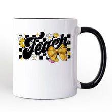 Carregar imagem no visualizador da galeria, Teach Checkered Coquette Bow Personalized Mug, Retro Gift for Trendy Teachers with Custom Name