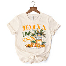Load image into Gallery viewer, Tequila Lime & Sunshine T-Shirt, Trendy White and Natural Summer Drinking Tee