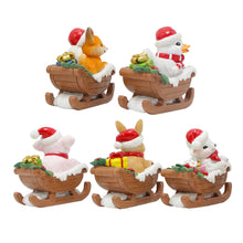 Carregar imagem no visualizador da galeria, Christmas Critters Animals on Sleighs Set of Five Figurines, 5" Tabletop Holiday Animal Decor with Bunny, Piglet, Duckling, Lamb, and Fox