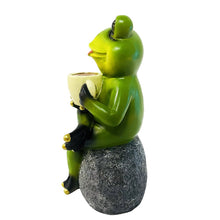Cargar imagen en el visor de la galería, Coffee Drinking Frog Garden Statue with Funny Quote