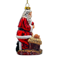Carregar imagem no visualizador da galeria, Innocent Santa and Baby Jesus Handblown Glass Christmas Ornament, Nativity Christian Holiday Decor